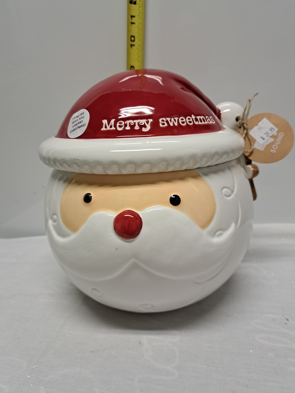 Merry Sweetmas Santa Cookie Jar - Red & White Holiday Canister